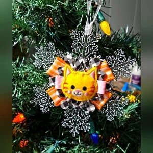 NWT Felt Cat Ornament Orange Cat Lady Pets Owner Sparkle Christmas Holiday Decor